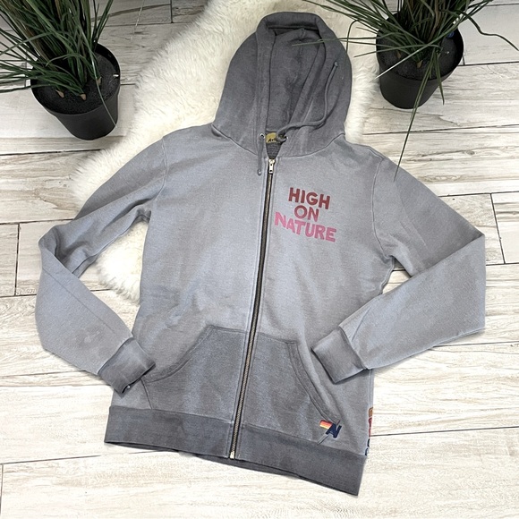 Vintage & Rare Spirtual Gangster “High on Nature” grey & rainbow Hoodie - sz M - Picture 2 of 14
